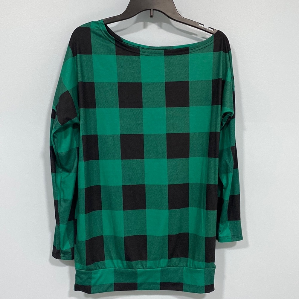 Off shoulder long plaid shirt
